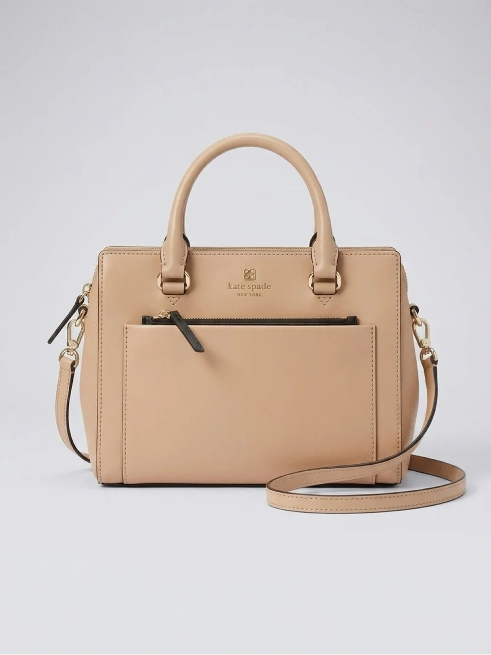kate spade beige leather satchel with gold hardware